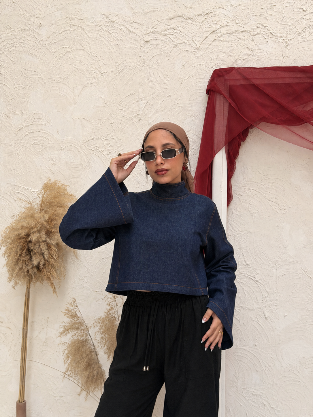 High Neck Denim Top