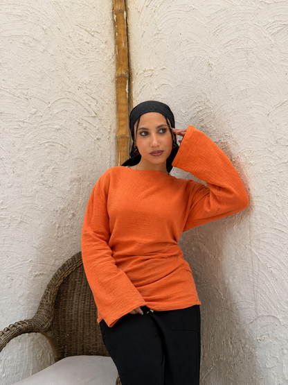 Crinkle Bell Sleeve Top