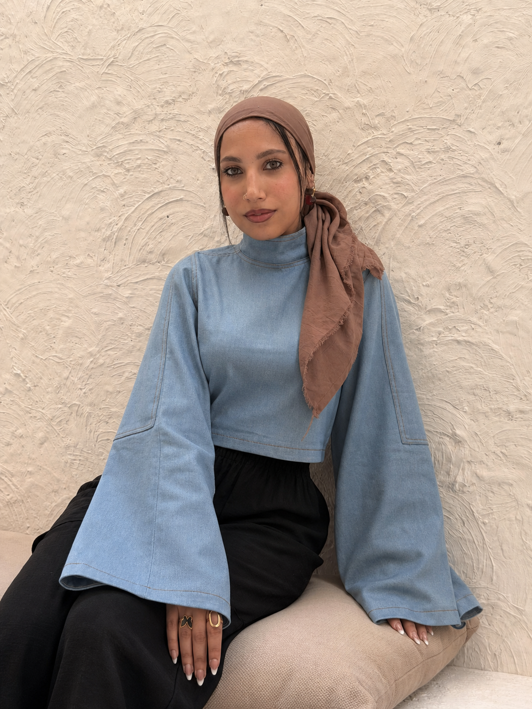 High Neck Denim Top