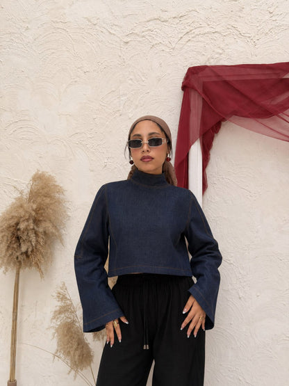 High Neck Denim Top