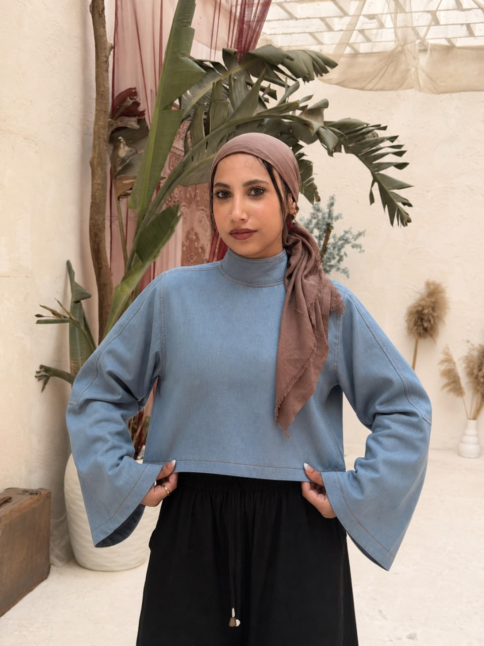 High Neck Denim Top