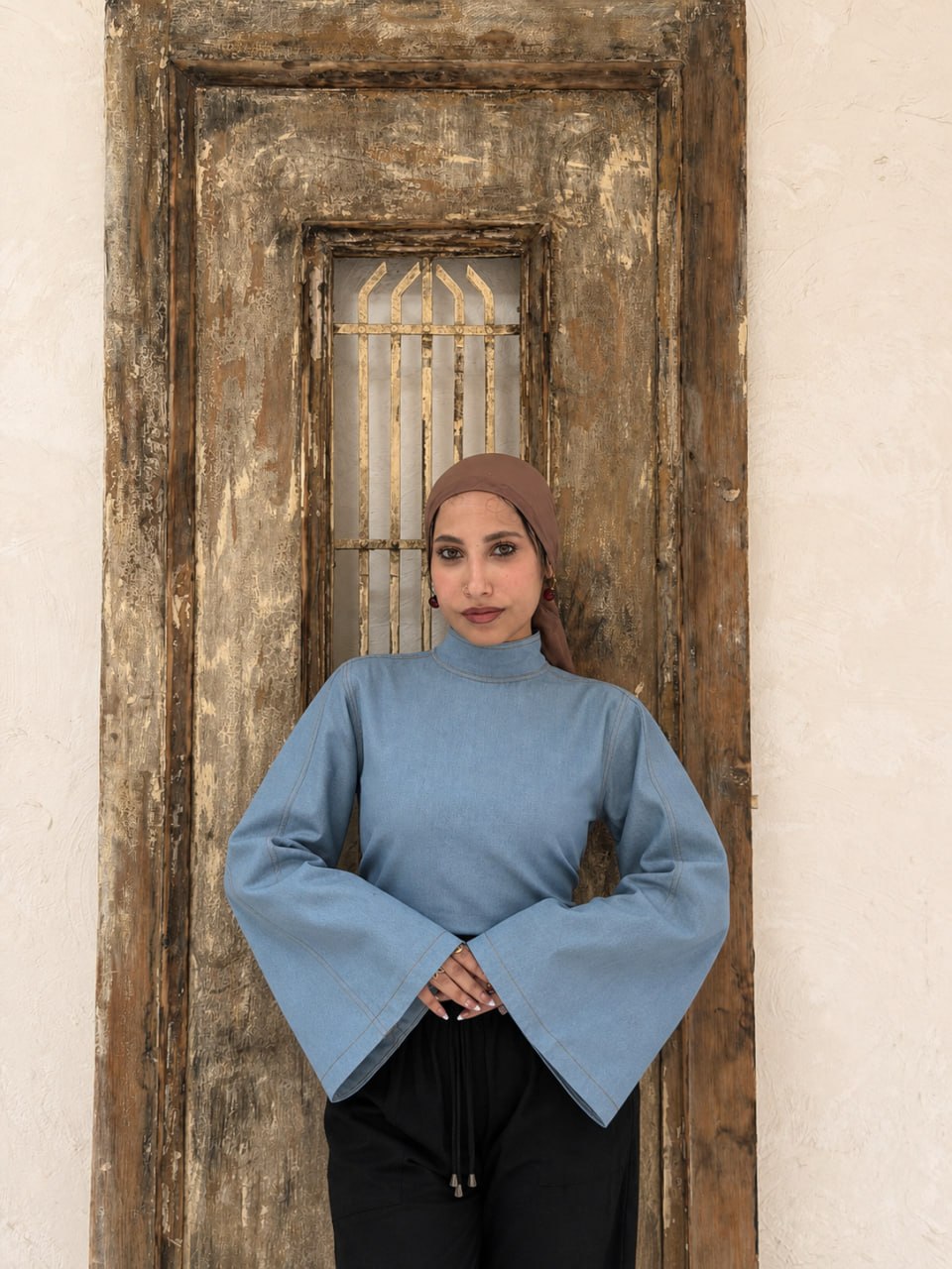 High Neck Denim Top