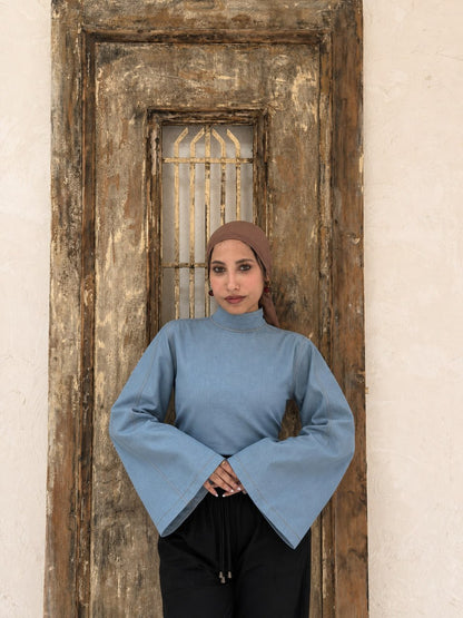 High Neck Denim Top